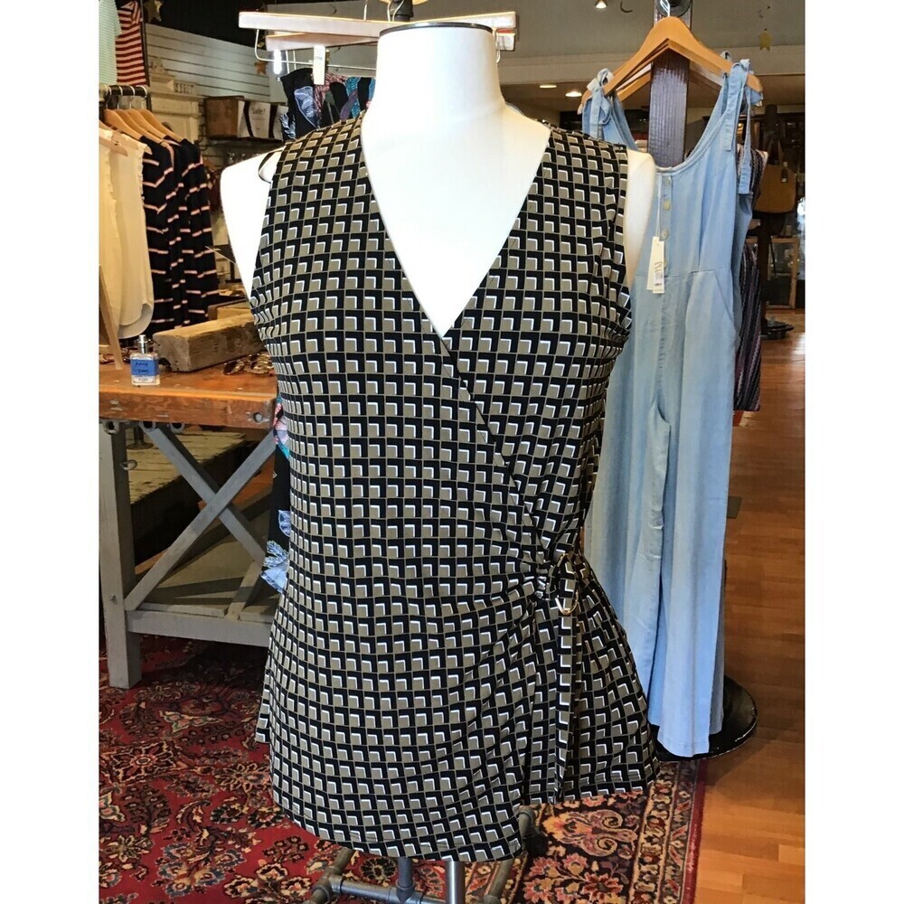 Michael Kors Sleeveless Wrap Tank Top In Safari Green Geometric Size S